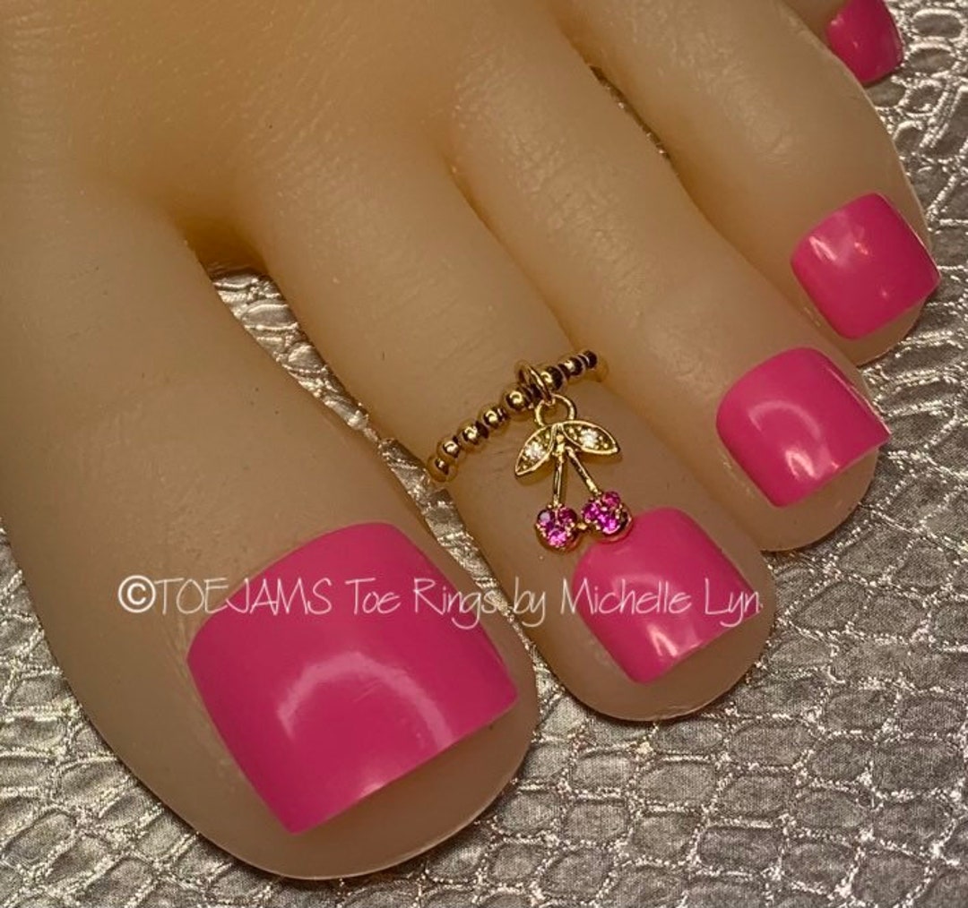 CHERRIES LUCKY Gold/cubic Zirconia Dangle Toe Ring, Stretch Elastic Toe ...