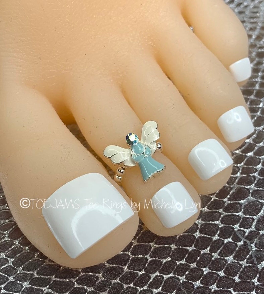 Blue Guardian Angel Toe Ring, Stretch Elastic Toe Ring, Beaded Toe Ring