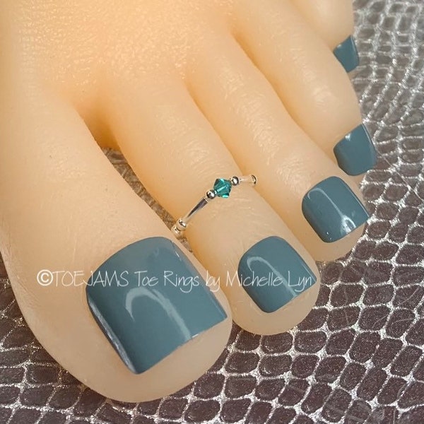 Silver or Gold Teal Crystal Whisper Toe Ring, Stretch Elastic Toe Ring, Beaded Toe Ring, Bride  Toe Ring, Hippie Toe Ring