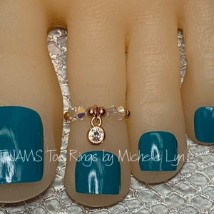 Clear AB Crystal and Silver (or Gold) Dangle Toe Ring, Stretch Elastic ...