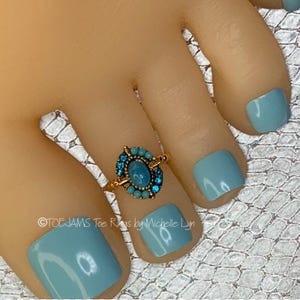 CONCHO Aqua Crystals/Faux Turquoise/Gold Plated Hardware Toe Ring, Elastic, Stretch, Southwest Jewelry Inspo, Women, Men, Boho Boujee Hippie