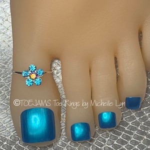 BTE Flower Power Aqua Crystal Super Sparkly Big Toe Energy Toe Ring, Elastic Stretch Beaded Toe Ring, Bride, Hippie, Bohemian Toe Ring