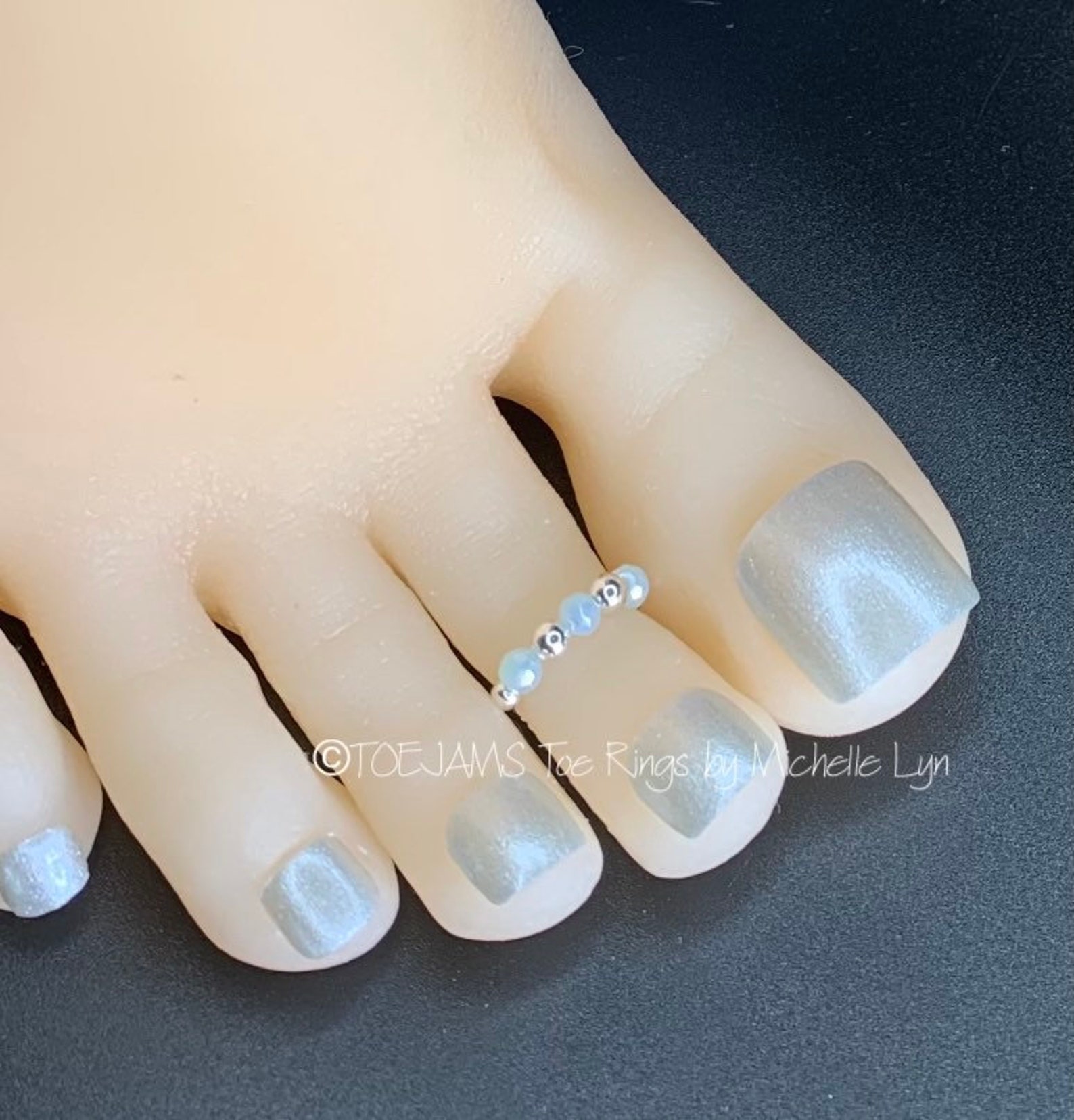 Light Aqua and Silver Beaded Toe Ring Stretch Elastic Toe Etsy
