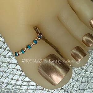 BTE Genuine Turquoise Beads with Silver & Rose Gold Plated Beads Big Toe Energy Big Toe Ring, Elastic Stretch Women Men Boho Posh Hippie