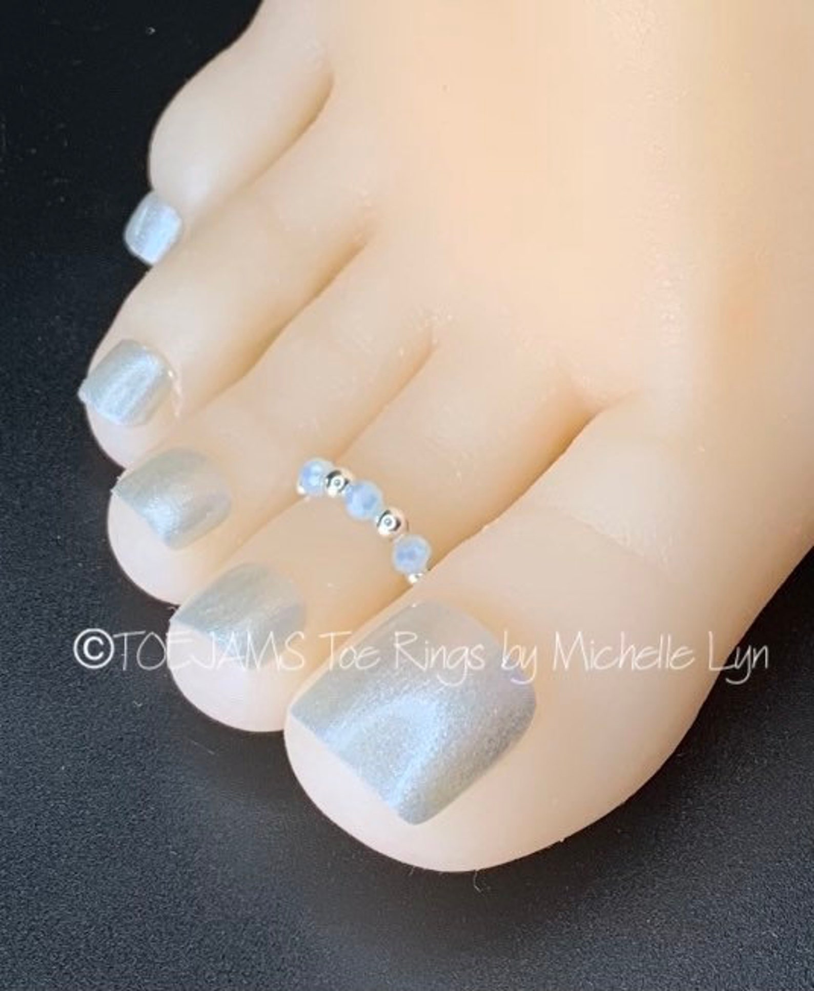Light Aqua and Silver Beaded Toe Ring Stretch Elastic Toe Etsy