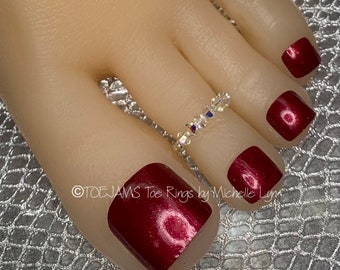 15 COLORS! Simple Swarovski Crystal Beaded Band Toe Ring, Elastic Stretch Toe Ring, Bride Toe Ring, Hippie Toe Ring