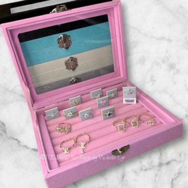 TOE RING ORGANIZER Jewelry Box For Displaying Your Collection of ToeJams Toe Rings and Big Toe Rings, Pretty Velvet Storage Display Case