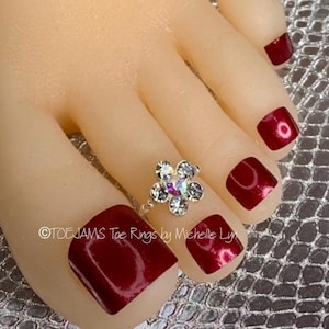 Clear Crystal Super Sparkly Flower Toe Ring, Stretch Elastic Toe Ring, Beaded Toe Ring, Bride, Hippie (Sterling Silver Beads Optional)