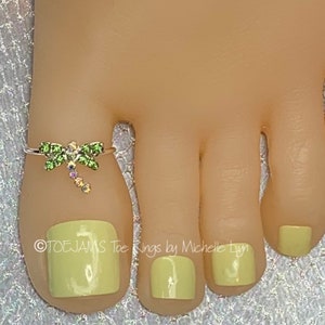 BTE Mint Green Wings Crystal Dragonfly Big Toe Ring, Statement Toe Ring, Elastic Stretch Beaded Toe Ring, Bride, Hippie, Bohemian Toe Ring