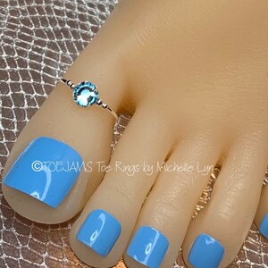 BTE Single Pale Blue Tear Drop Round Crystal Big Toe Energy Toe Ring, Elastic Stretch Beaded Big Toe Ring, Bride, Hippie, Bohemian Toe Ring