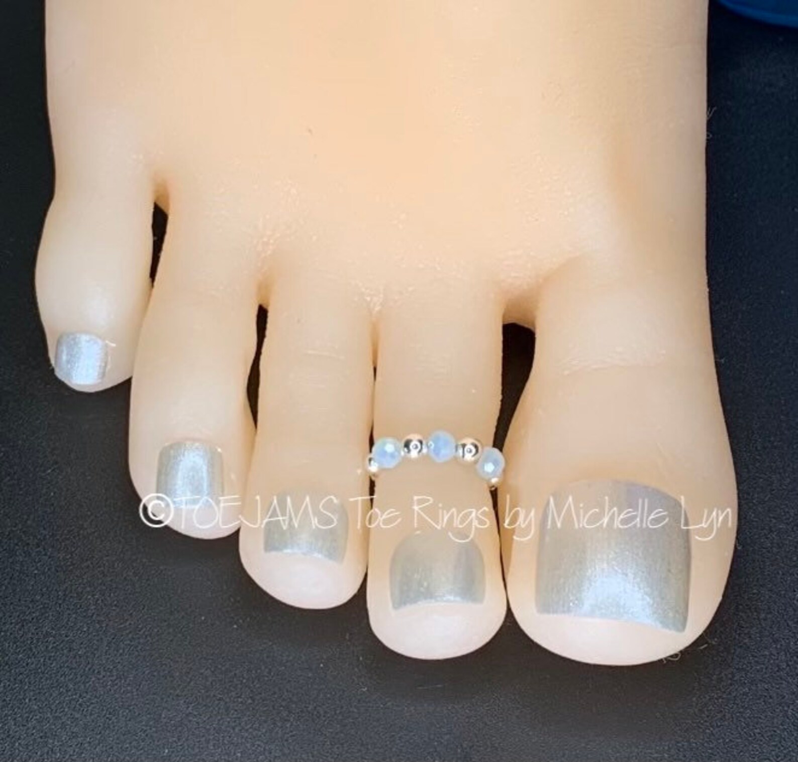 Light Aqua and Silver Beaded Toe Ring Stretch Elastic Toe Etsy
