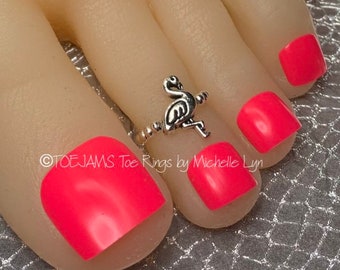 Dainty Silver Flamingo Toe Ring Stretch Elastic Toe Ring,Toe Rings, Beaded Toe Ring, Bride Toe Ring