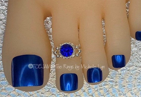 Blue Crystal Starburst Toe Ring Stretch Elastic Toe Ring Beaded