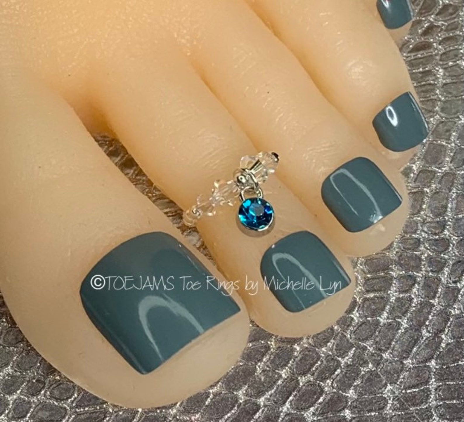 Dark Aqua Crystal Silver Dangle Toe Ring Stretch Elastic Toe - Etsy