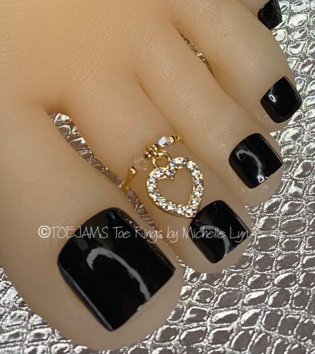 Gold Heart Crystal Dangle Toe Ring, Stretch Elastic Toe Ring, Beaded