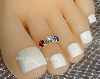 RW&B ‘Merica Stretch Elastic Beaded Toe Ring, Red White and Blue, Independence Day, Patriotic American, USA, July 4th Fireworks Toe Ring