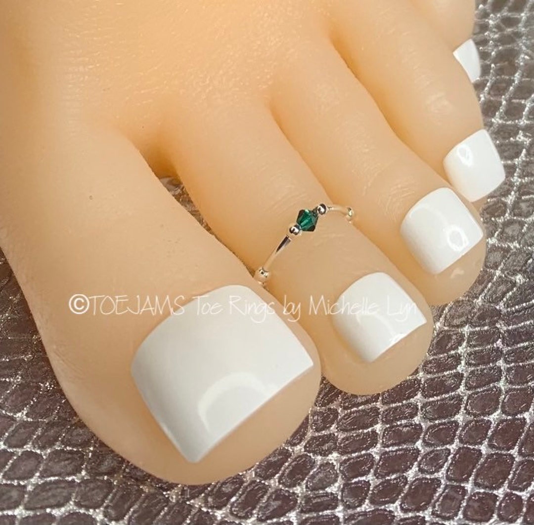 Silver or Gold Emerald Crystal Whisper Toe Ring, Stretch Elastic Toe
