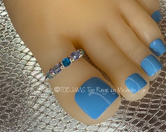 BTE Cool Blue Crystals Big Toe Ring, Elastic Stretch Beaded Big Toe Energy Toe Ring, Men, Bride, Hippie, Bohemian Toe Ring for Men and Women