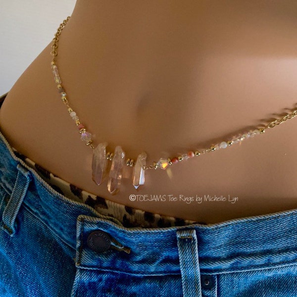 Belly Chain Healing Amber Crystals with Swarovski Crystals, Sparkly Waist Chain, Tummy Chain, Body Jewelry, Goddess Bikini Jewelry