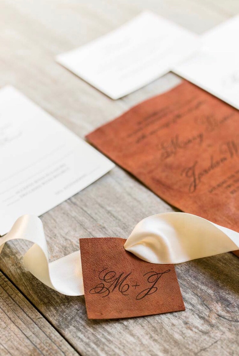 FREE Design Genuine Leather Wedding Invitation / Custom Laser Engraved Wedding Invitation / image 5
