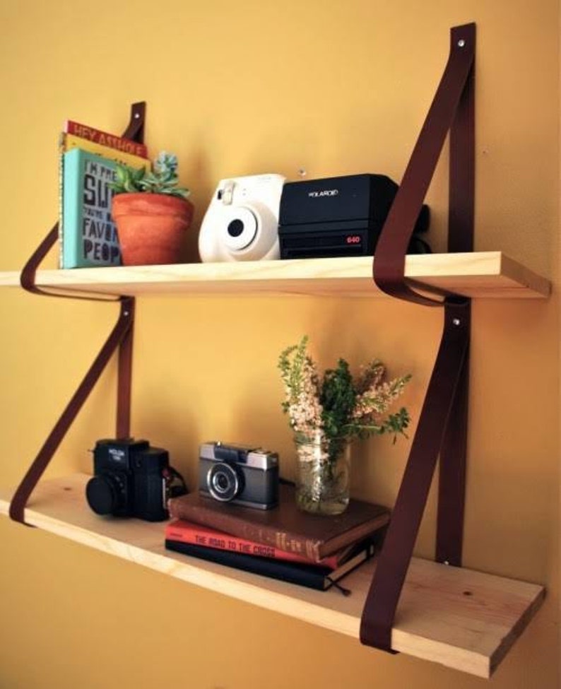 Shelves Included Leather Strap Shelf Natural Leather Shelving Etsy