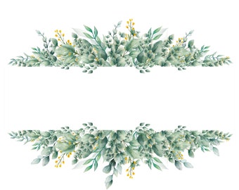 Acuarela hojas verdes borde floral amarillo png jpg Fondo transparente Fondo imprimible