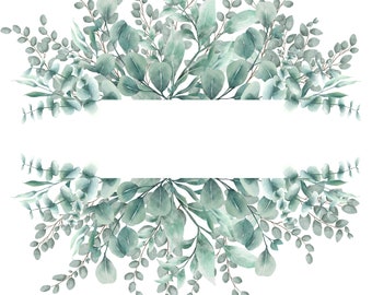 Watercolor Green Leaves Blue Floral Border Png Jpg Transparent