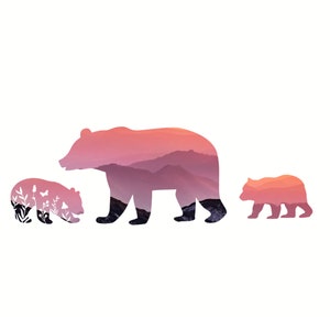 Mama bear baby flower bear cubs moving mountains scenic flower landscape png sublimation printable