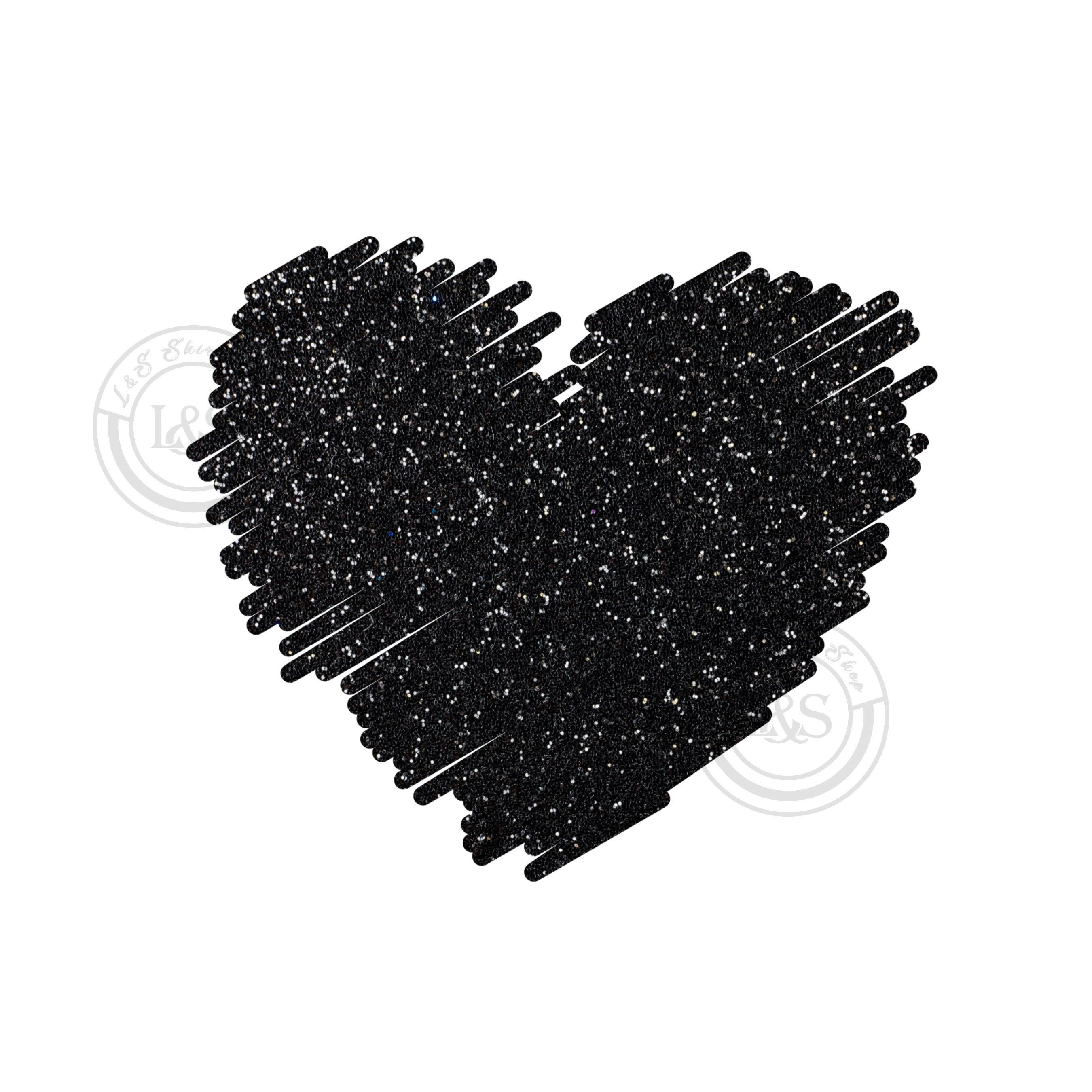 Black Glitter Brush Stroke Heart Clip Art PNG JPG Sublimation Digital