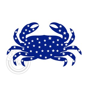 Blue with white stars sea beach crab patriotic Clip Art JPG PNG Digital Download