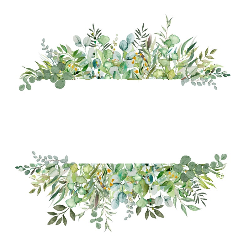 Watercolor Green Leaves Border Png Jpg Transparent Background Printable