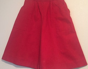 VTG 80s Red High Waisted 26’ Small Wide Legged Stiff Cotton Blend Pleated Utility  Expandable Pocket Culottes Skorts Skirt Shorts Gaucho