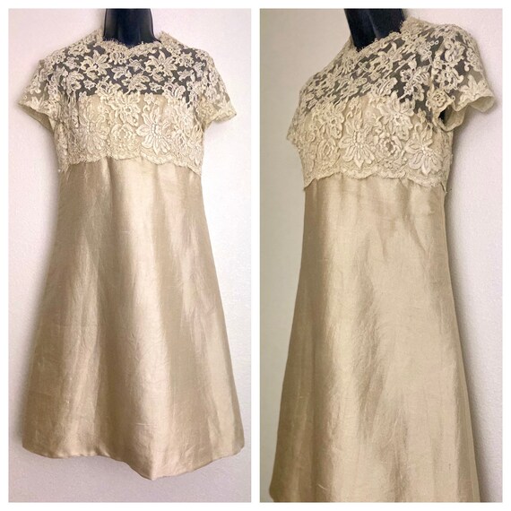 1950s Lee Claire champagne gold beige floral lace
