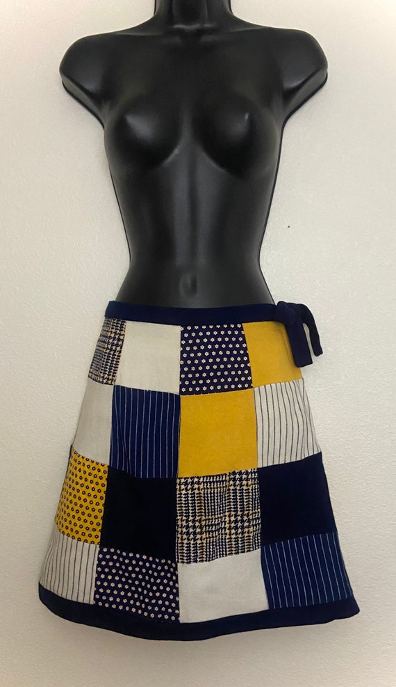 1970s Know clothes yellow blue white quilted plai… - image 2