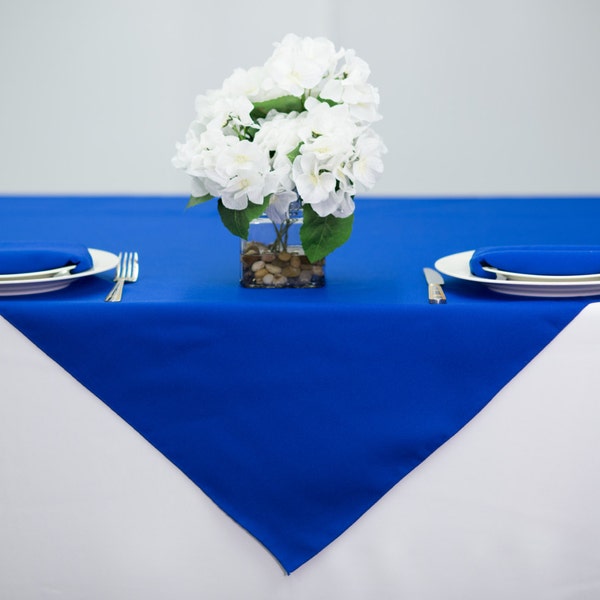 54" Square Royal Blue Tablecloth Polyester | Wedding Table Overlay