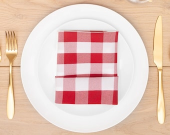 Red and White Check Gingham Napkin Polyester