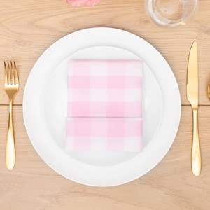 Pink and White Gingham Napkin Polyester | Gingham Checkered Napkins