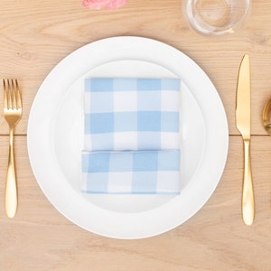 Baby Blue and White Checkered Gingham Napkin Polyester