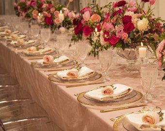 108" x 156" Rectangular Blush Royal Velvet Tablecloth | King's Table Tablecloth | Wedding Tablecloths
