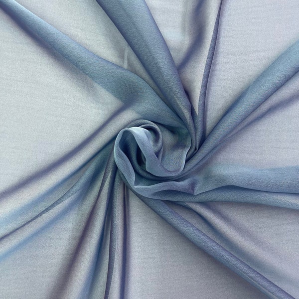 Perry Blue Poly Chiffon Silk Fabric | Fabric By The Yard 58"/60"