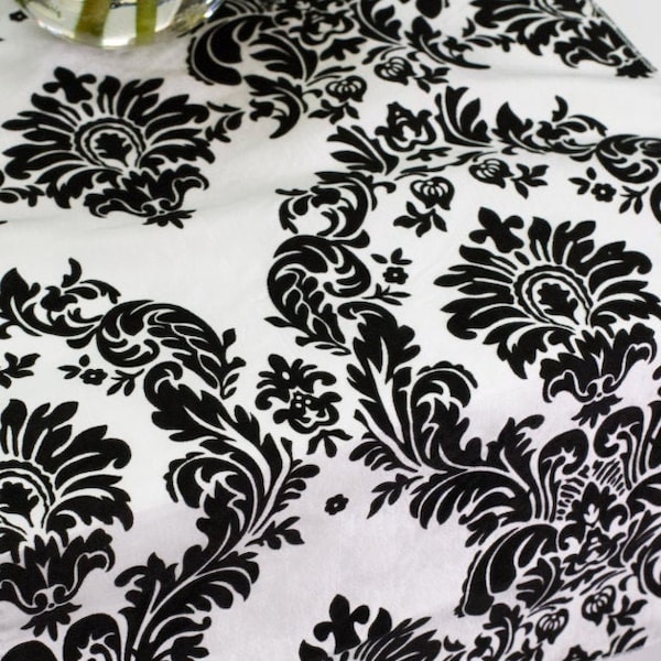 Victorian Flocking Damask White and Black Fabric | Fabric By The Yard 58"/60" Wide