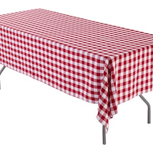 60" x 102" Red and White Gingham Rectangular Tablecloth Polyester | Gingham Checkered Banquet Tablecloth