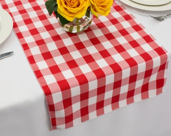Red and White Picnic Check Gingham Polyester Table Runner