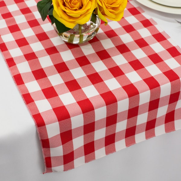 Red and White Picnic Check Gingham Polyester Table Runner