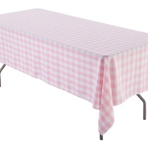 60" x 102" Pink and White Gingham Rectangular Tablecloth Polyester | Gingham Checkered Banquet Tablecloth