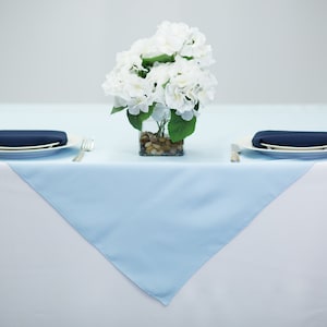 54 inch Square Baby Blue Overlay Polyester | Baby Shower Tablecloth | Wedding Table Overlay