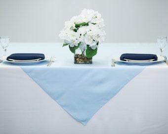 54 inch Square Baby Blue Overlay Polyester | Baby Shower Tablecloth | Wedding Table Overlay