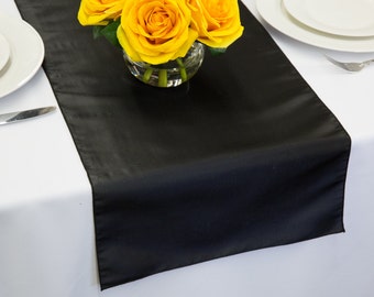 Black Faux Silk Taffeta Table Runner | Wedding Table Runners