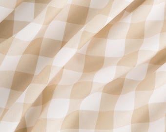 Nude and White Gingham Check Polyester Fabric | Fabric By The Yard 58"/60"