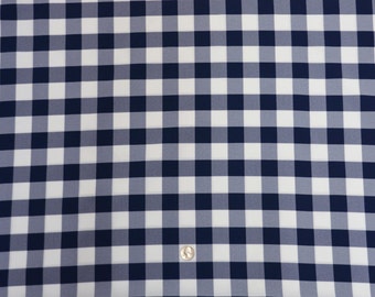 Navy and White Check Gingham Polyester Fabric | Navy Blue Fabric Yardage | Fabric By The Yard 58"/60"